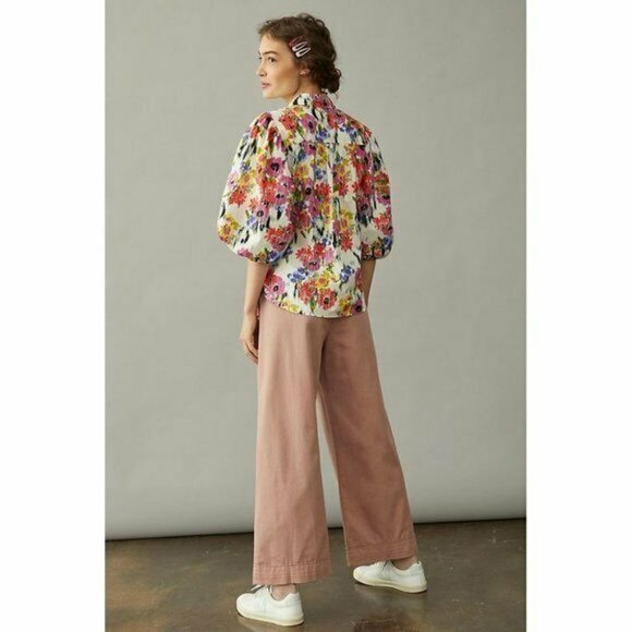 NWT Anthropologie Rachael Floral Button Down Top M Puff Sleeves - Picture 4 of 9